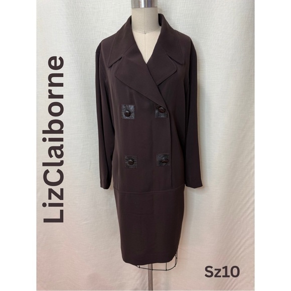 Liz Claiborne Dresses & Skirts - Liz Claiborne Brown Blazer Dress Size 10 Career Office Long Sleeve Classic